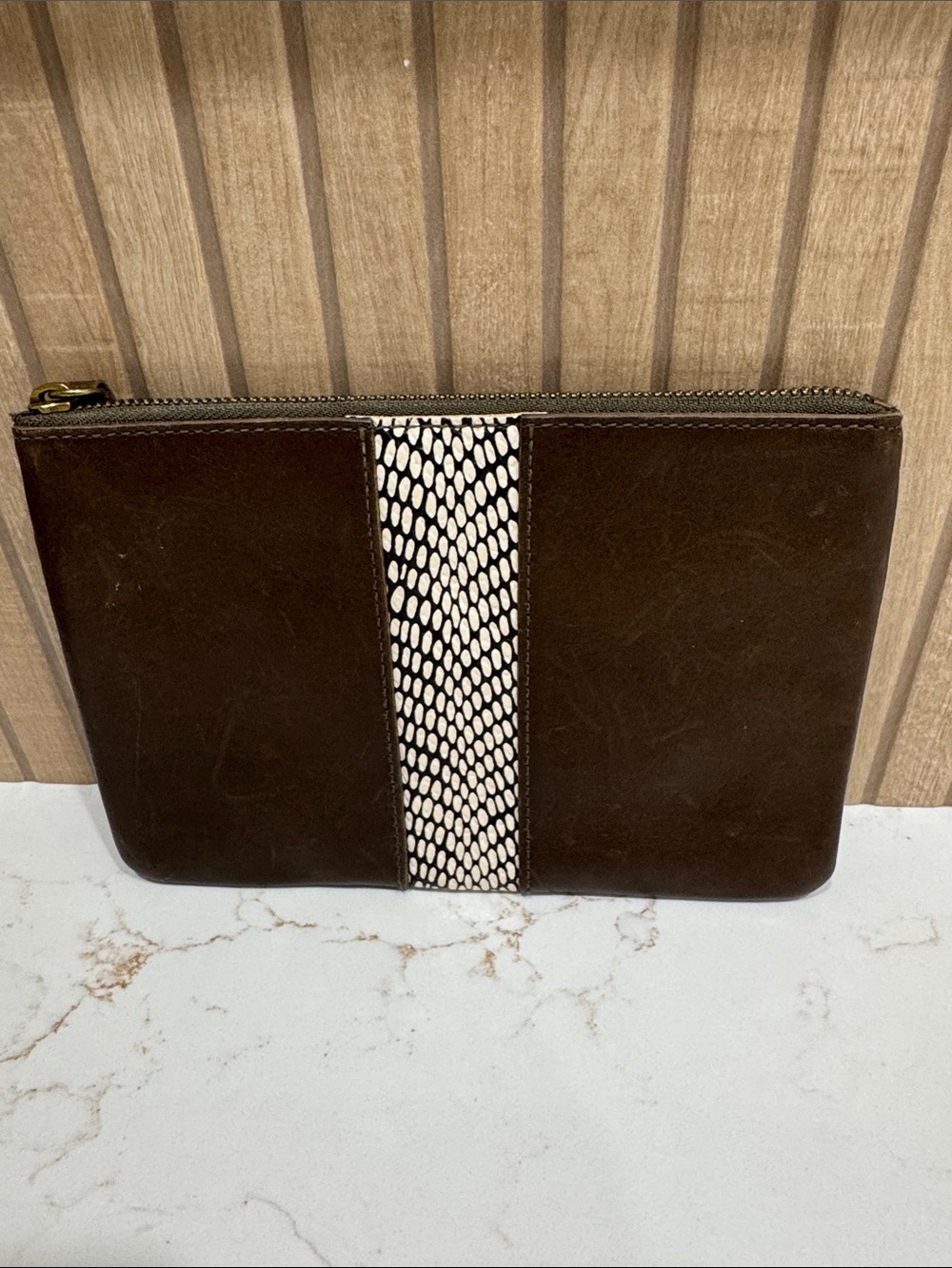 Women’s Madewell Dark Brown Leather Zip Pouch or wristlet